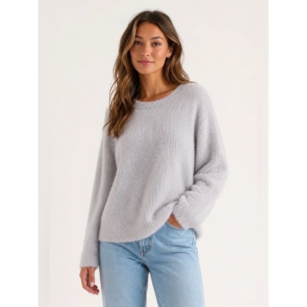 Ellen Tracy Eyelash Knit Sweater Womens XL  Grey NWT Fuzzy Shimmer Cozy
